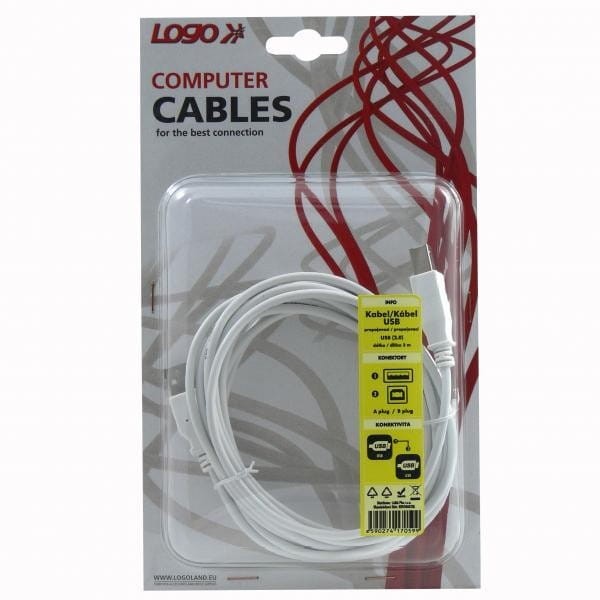 Kabel USB (2.0), USB A M- USB B M, 3m, szary, Logo, blistr