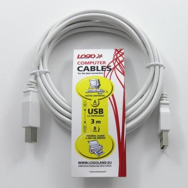 Kabel USB (2.0), USB A M- USB B M, 3m, szary, Logo
