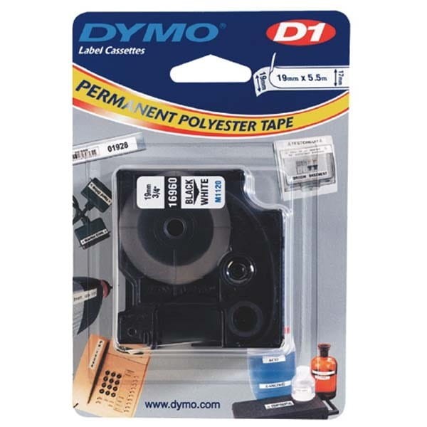 Dymo oryginalny taśma do drukarek etykiet, Dymo, 16960, S0718070, czarny druk/biały podkład, 5.5m, 19mm, D1 specjalna - poliestrow