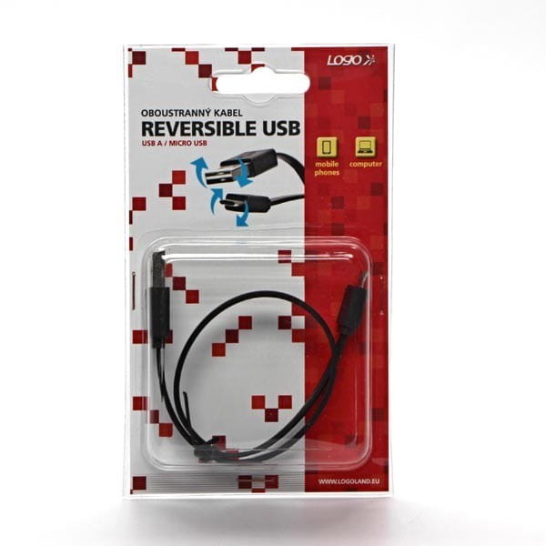 Kabel USB (2.0), USB A M reversible- USB micro M reversible, 0.3m, płaski, czarny, dwustronny