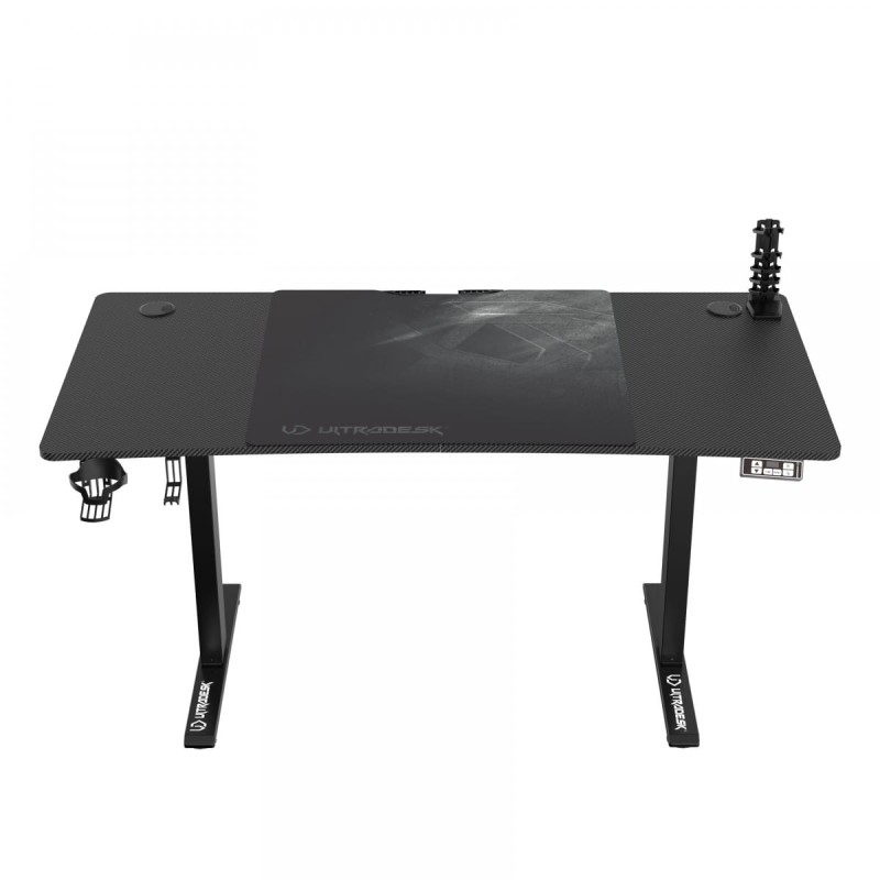 ULTRADESK Biurko dla gracza LEVEL V2, 140x68cm, 72-117cm, elektycznie regulowany, z podkładką pod mysz XXL, uchwyt na słuchawki i