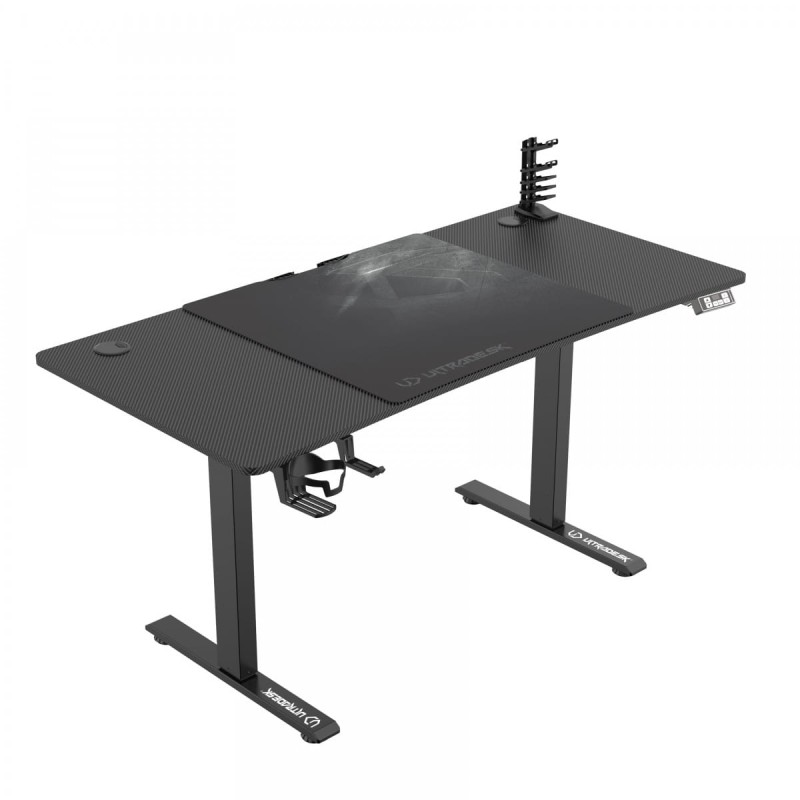 ULTRADESK Biurko dla gracza LEVEL V2, 140x68cm, 72-117cm, elektycznie regulowany, z podkładką pod mysz XXL, uchwyt na słuchawki i