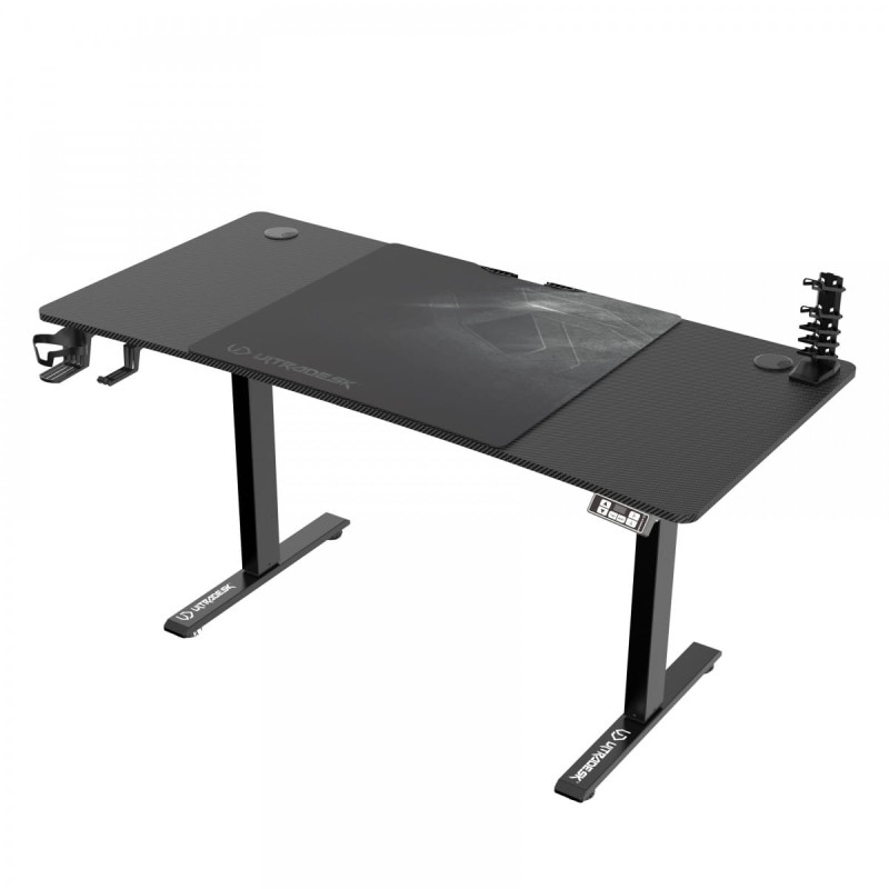 ULTRADESK Biurko dla gracza LEVEL V2, 140x68cm, 72-117cm, elektycznie regulowany, z podkładką pod mysz XXL, uchwyt na słuchawki i