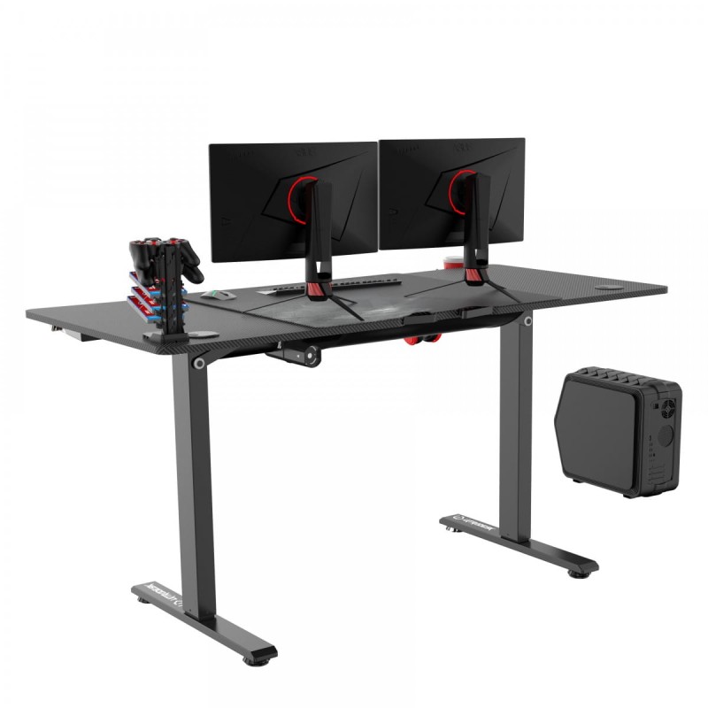 ULTRADESK Biurko dla gracza LEVEL V2, 140x68cm, 72-117cm, elektycznie regulowany, z podkładką pod mysz XXL, uchwyt na słuchawki i