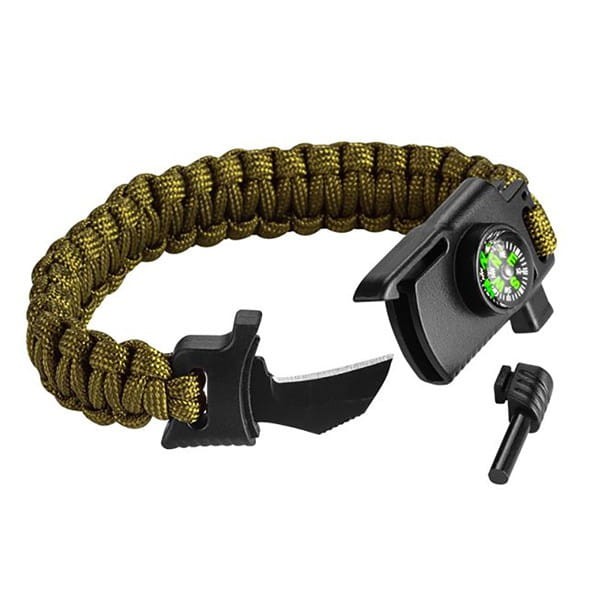 Neo Tools Bransoletka survivalowa 5w1 vlasec, podpalovač, kompas, nůž, píšťalka