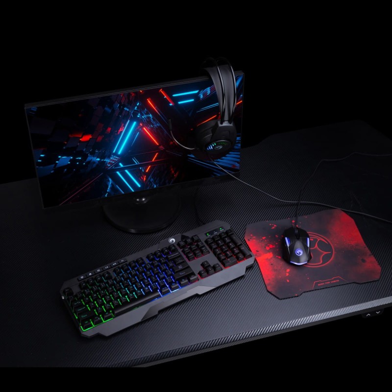 Marvo CM430 CZ/SK, zestaw klawiatura mysz dla gracza, podkładka, klawiatura, CZ/SK, do gry, membranowa rodzaj przewodowa (USB), cz