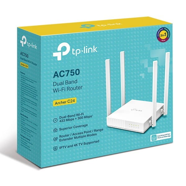 TP-LINK router Archer C24 2.4GHz i 5GHz, extender/ wzmacniacz, access point, IPv6, 733Mbps, zewnętrzna anténa, 802.11ac, Kontrola