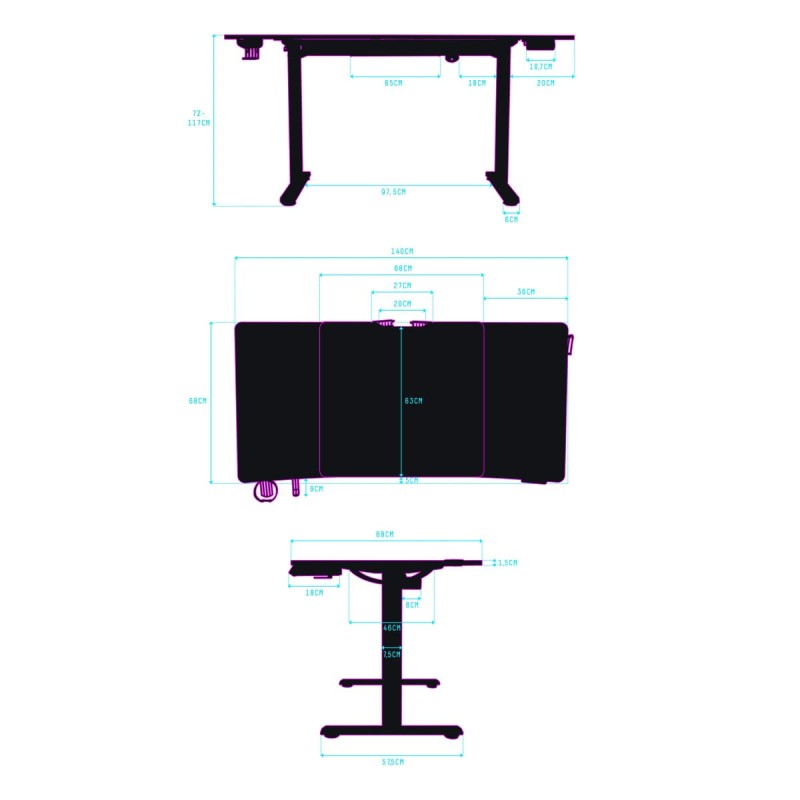 ULTRADESK Biurko dla gracza LEVEL V2 BLUE, 140x68cm, 72-117cm, elektycznie regulowany, z podkładką pod mysz XXL, uchwyt na słuchaw