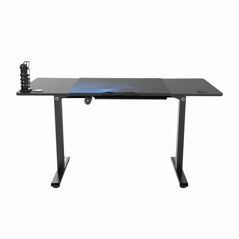 ULTRADESK Biurko dla gracza LEVEL V2 BLUE, 140x68cm, 72-117cm, elektycznie regulowany, z podkładką pod mysz XXL, uchwyt na słuchaw