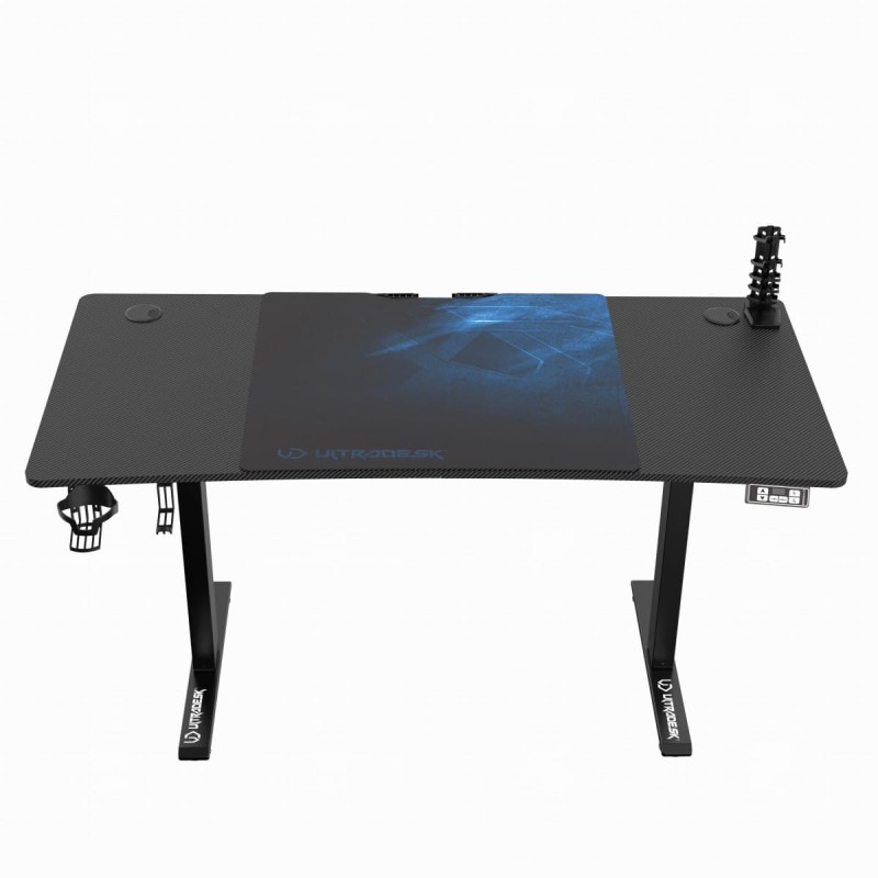 ULTRADESK Biurko dla gracza LEVEL V2 BLUE, 140x68cm, 72-117cm, elektycznie regulowany, z podkładką pod mysz XXL, uchwyt na słuchaw