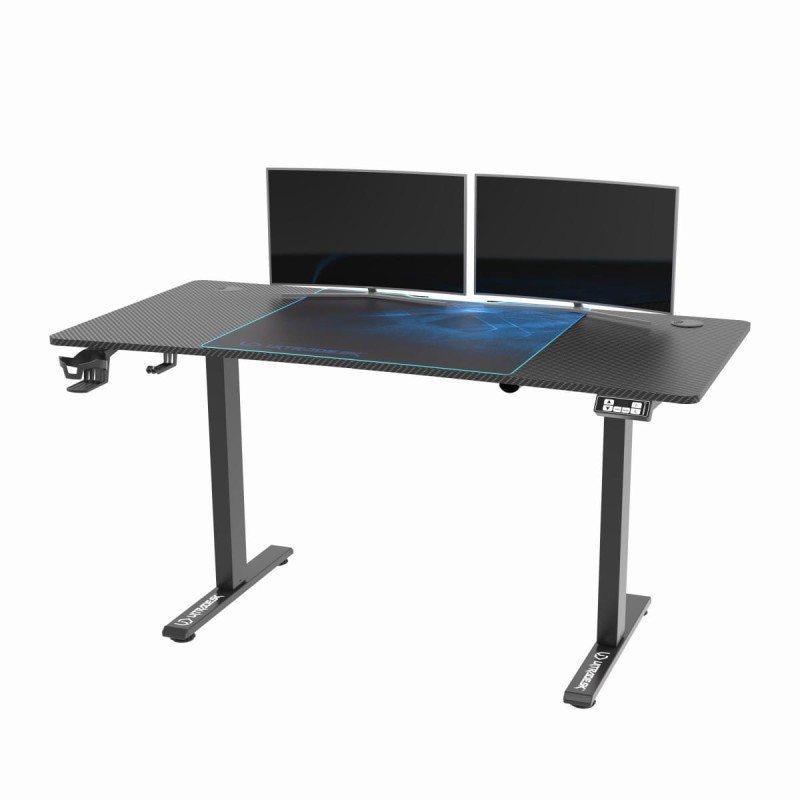 ULTRADESK Biurko dla gracza LEVEL V2 BLUE, 140x68cm, 72-117cm, elektycznie regulowany, z podkładką pod mysz XXL, uchwyt na słuchaw