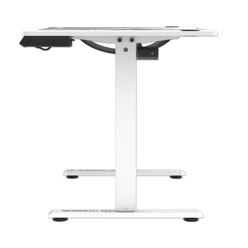 ULTRADESK Biurko dla gracza LEVEL V2 WHITE, 140x68cm, 72-117cm, elektycznie regulowany, z podkładką pod mysz XXL, uchwyt na słucha