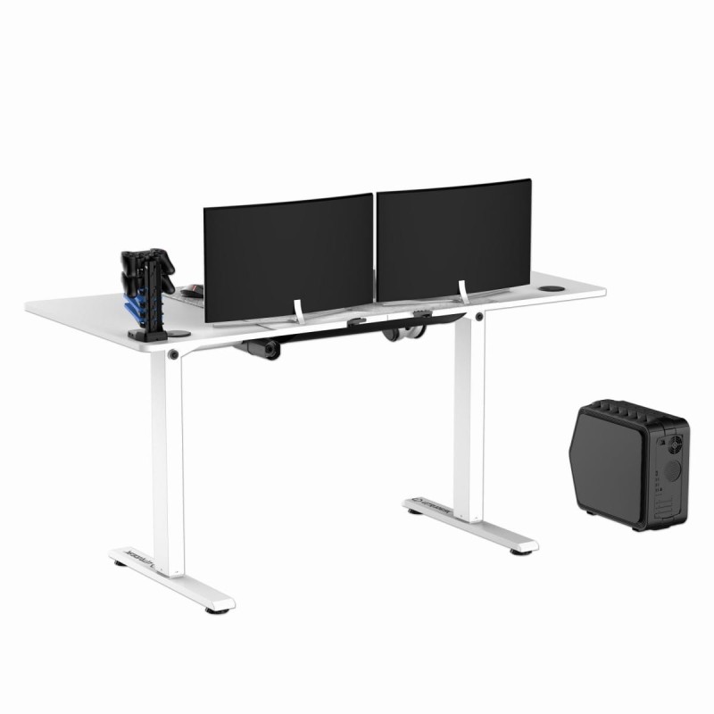 ULTRADESK Biurko dla gracza LEVEL V2 WHITE, 140x68cm, 72-117cm, elektycznie regulowany, z podkładką pod mysz XXL, uchwyt na słucha