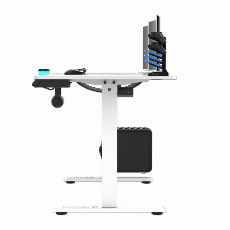 ULTRADESK Biurko dla gracza LEVEL V2 WHITE, 140x68cm, 72-117cm, elektycznie regulowany, z podkładką pod mysz XXL, uchwyt na słucha