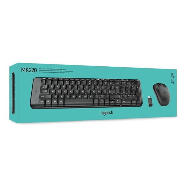 Logitech MK220, zestaw klawiatura z myszą optyczną bezprzewodową, US, 2.4 [Ghz], czarna