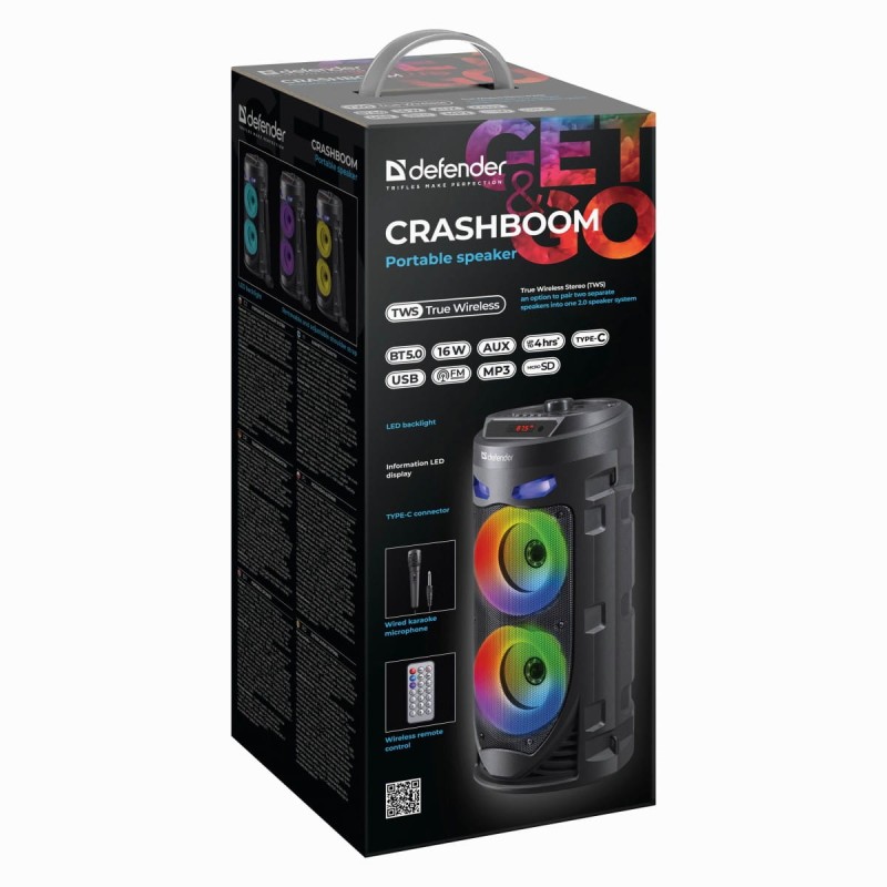 Defender głośnik CRASHBOOM, Li-Ion, 2.0, 16W, czarny, z mikrofonem