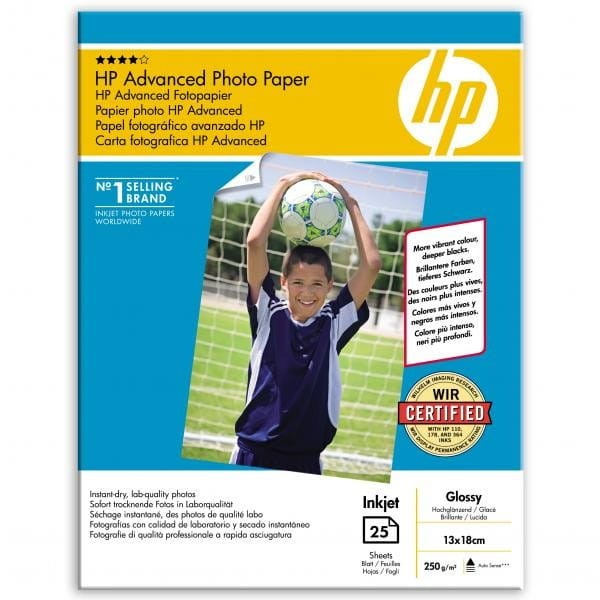 HP Advanced Glossy Photo Pa, foto papier, bez marginesu typ połysk, zaawansowany typ biały, 13x18cm, 5x7", 250 g/m2, 25 szt., Q869