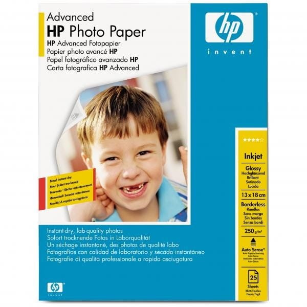 HP Advanced Glossy Photo Pa, foto papier, bez marginesu typ połysk, zaawansowany typ biały, 13x18cm, 5x7", 250 g/m2, 25 szt., Q869