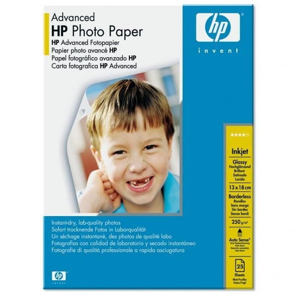 HP Advanced Glossy Photo Pa, foto papier, bez marginesu typ połysk, zaawansowany typ biały, 13x18cm, 5x7", 250 g/m2, 25 szt., Q869