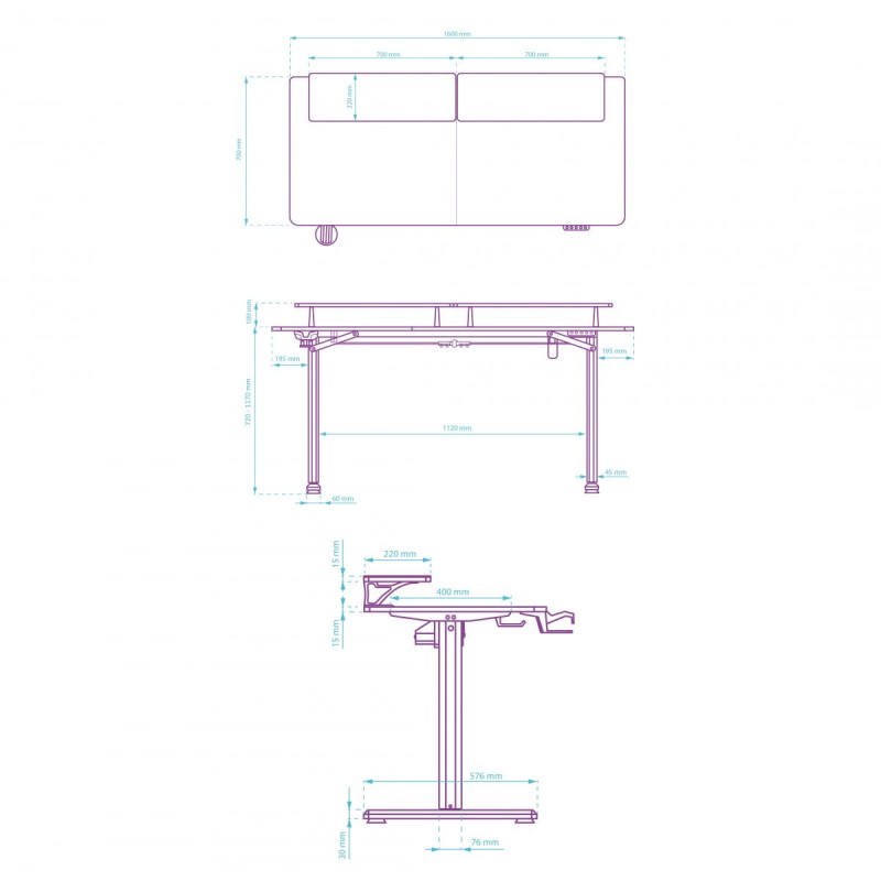 Biurko, elektycznie regulowany, 160X70 cm, 72-117 cm, HIGHLANDER XXL WHITE, biały, ULTRADESK