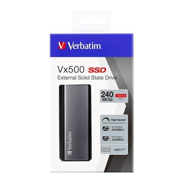 SSD Zewnętrzny Verbatim Vx500, 47442, 240GB, srebrny, 2.5", USB-C