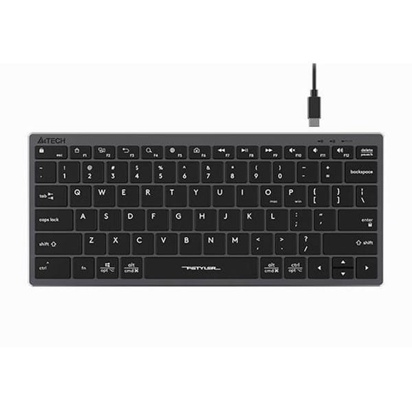 A4Tech FX51, Klawiatura CZ, bez bloku numerycznego, niski profil rodzaj przewodowa (USB), szara