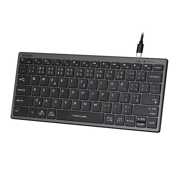 A4Tech FX51, Klawiatura CZ, bez bloku numerycznego, niski profil rodzaj przewodowa (USB), szara