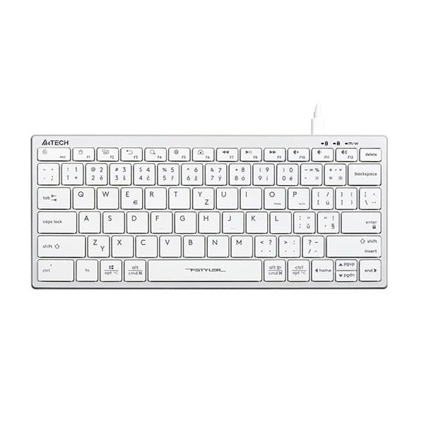 A4Tech FX51, Klawiatura CZ, bez bloku numerycznego, niski profil rodzaj przewodowa (USB), biała