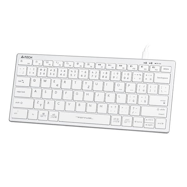A4Tech FX51, Klawiatura CZ, bez bloku numerycznego, niski profil rodzaj przewodowa (USB), biała