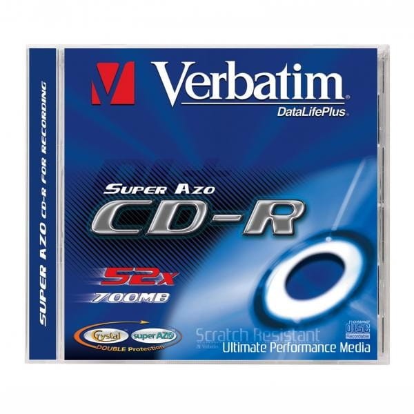 Verbatim CD-R, 43326, DataLife PLUS, 1-pack, 700MB, 52x, 80min., Crystal, jewel box, Cena za 1 szt