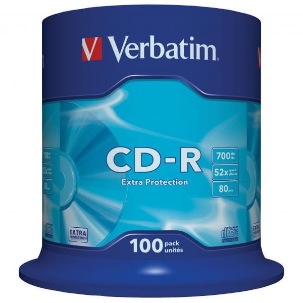 Verbatim CD-R, 43411, Extra Protection, 100-pack, 700MB, 52x, 80min., 12cm, bez możliwości nadruku, spindle, do archiwizacji danyc