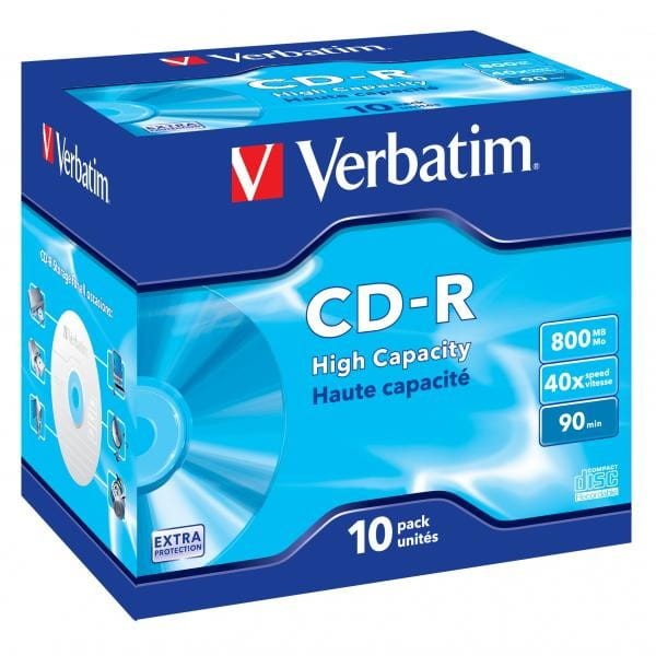 Verbatim CD-R, 43428, High Capacity, 10-pack, 800MB, 40x, 90min., 12cm, bez możliwości nadruku, jewel box, do archiwizacji danych