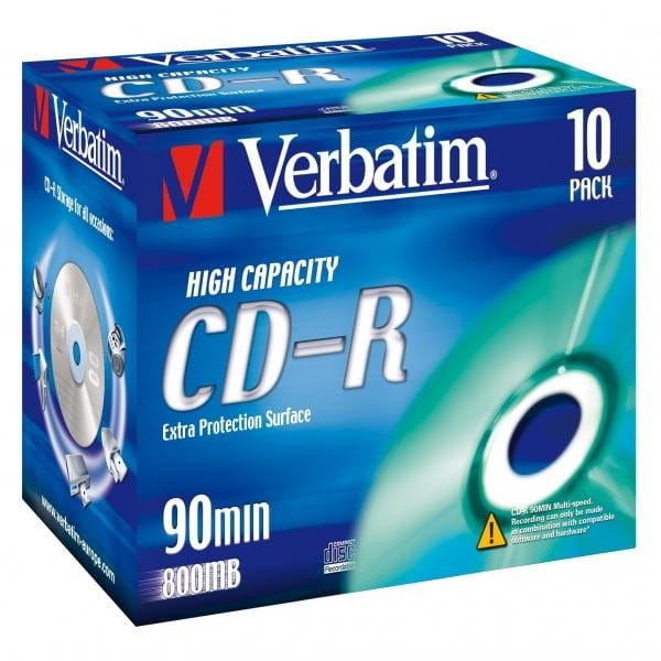 Verbatim CD-R, 43428, High Capacity, 10-pack, 800MB, 40x, 90min., 12cm, bez możliwości nadruku, jewel box, do archiwizacji danych