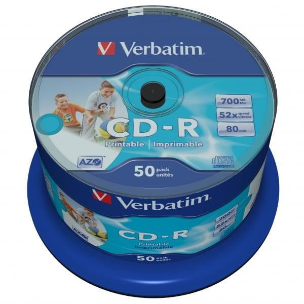 Verbatim CD-R, 43438, AZO Wide Inkjet Printable - No ID Branded, 50-pack, 700MB, 52x, 80min., 12cm, spindle, do archiwizacji danyc