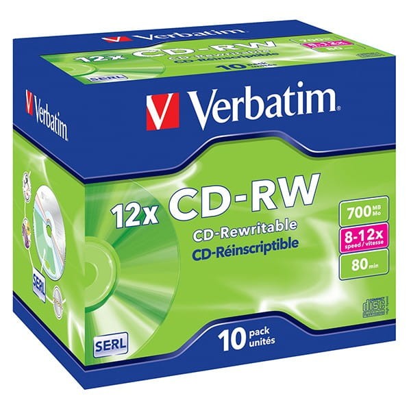 Verbatim CD-RW, 43148, SERL Scratch Resistant, 10-pack, 700MB, 12x, 80min., 12cm, bez możliwości nadruku, jewel box, do archiwizac