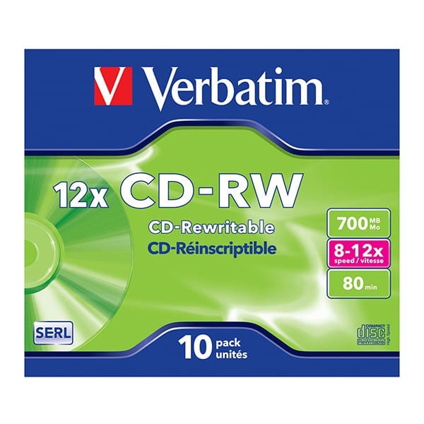Verbatim CD-RW, 43148, SERL Scratch Resistant, 10-pack, 700MB, 12x, 80min., 12cm, bez możliwości nadruku, jewel box, do archiwizac