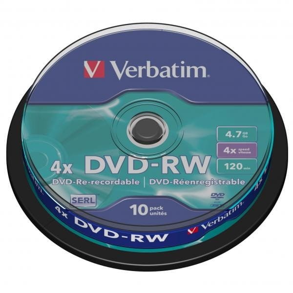 Verbatim DVD-RW, Matt Silver, 43552, 4.7GB, 4x, spindle, 10-pack, bez możliwości nadruku, 12cm, do archiwizacji danych