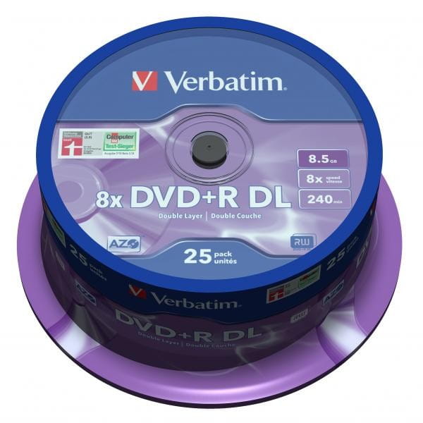Verbatim DVD+R DL, Double Layer Matt Silver, 43757, 8.5GB, 8x, spindle, 25-pack, 12cm, do archiwizacji danych