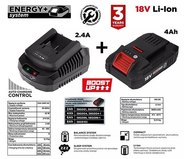 Zestaw akumulatorów i ładowarka58GE132-1GRAPHITE