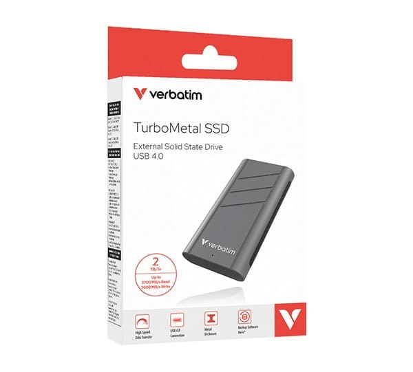 SSD Zewnętrzny Verbatim TurboMetal SSD, 32022, 2000GB, Nero Backup, Srebrny, w zestawie kabel USB-C 20 cm, M.2, 2000 MB/s-R, USB C