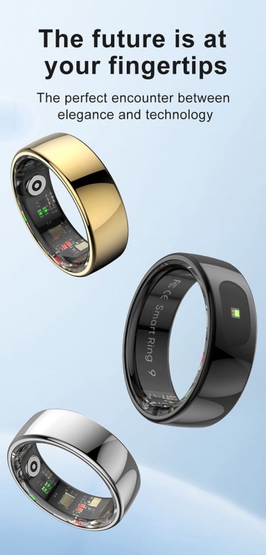 Smart RING PRO czarny, pomiar stresu, tętno, monitorowanie snu, roz. 9, Powerton