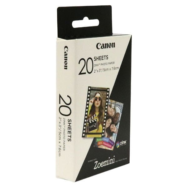 Canon ZINK Photo Paper, foto papier, bez marginesu typ połysk, Zero Ink typ biały, 5x7,6cm, 2x3", 20 szt., 3214C002, termo