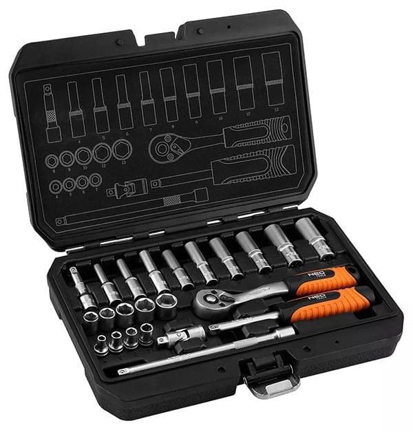 Zestaw kluczy nasadowych10-231, 23 szt, rozmiar 1/4, walizka, NEO TOOLS