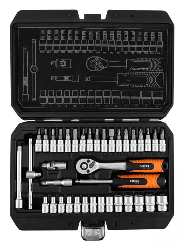 Zestaw kluczy nasadowych10-232, 38 szt, rozmiar 1/4, walizka, NEO TOOLS