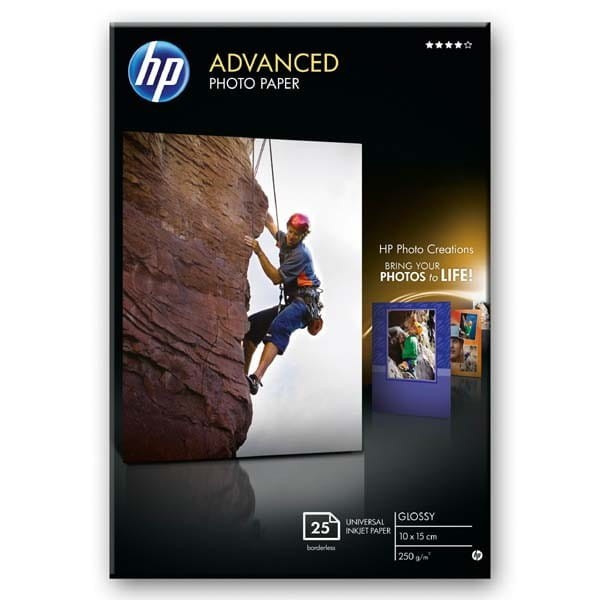 HP Advanced Glossy Photo Pa, foto papier, bez marginesu typ połysk, zaawansowany typ biały, 10x15cm, 4x6", 250 g/m2, 25 szt., Q869