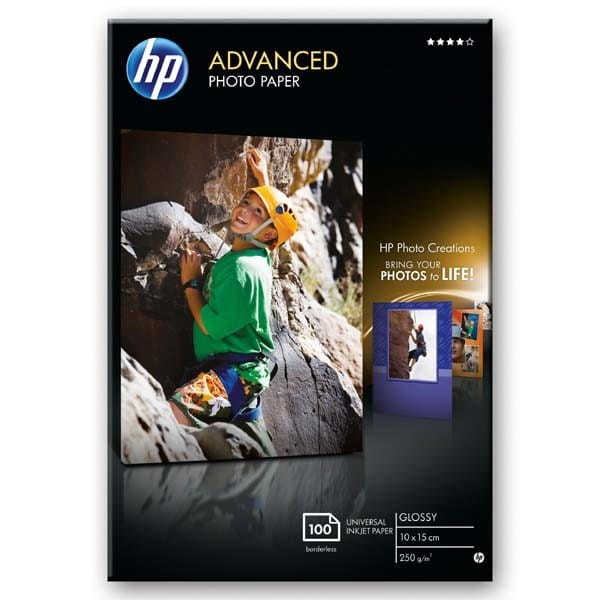 HP Advanced Glossy Photo Pa, foto papier, bez marginesu typ połysk, zaawansowany typ biały, 10x15cm, 4x6", 250 g/m2, 100 szt., Q86
