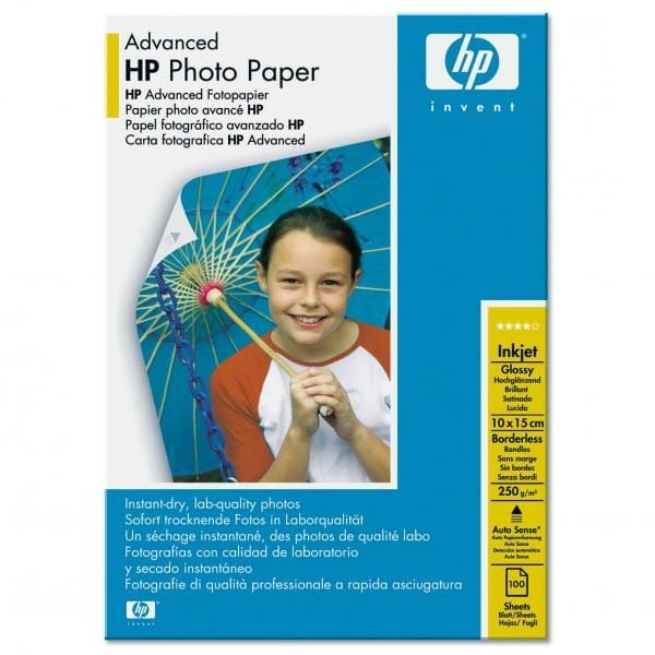 HP Advanced Glossy Photo Pa, foto papier, bez marginesu typ połysk, zaawansowany typ biały, 10x15cm, 4x6", 250 g/m2, 100 szt., Q86