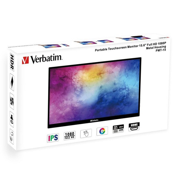 Verbatim monitor przenośny dotykowy, PMT-15, 15.6", Full HD (1920x1080), 60Hz, czarny