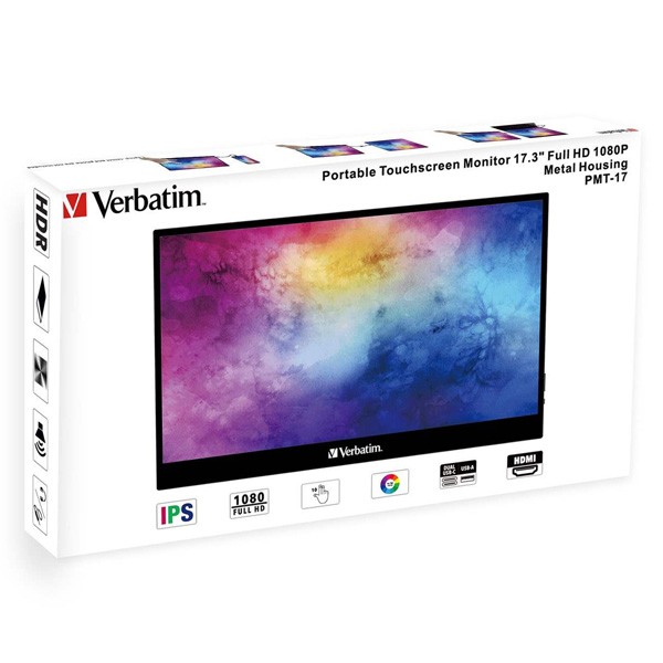 Verbatim monitor przenośny dotykowy, PMT-17, 17.3", Full HD (1920x1080), 60Hz, czarny