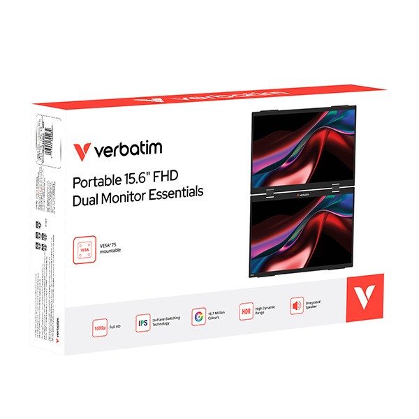Verbatim monitor przenośny, Dual Monitor Essentials, 15.6", Full HD (1920x1080), 60Hz, czarny